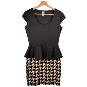 Venus Bodycon Peplum Dress Black & Tan Size Small
